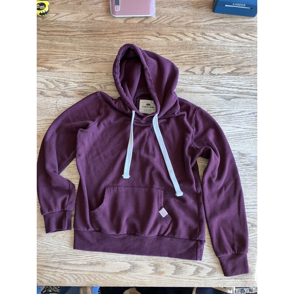 Reflex Burgundy Pullover Hoodie Women's M Knit Cotton Blend Drawstring Pockets C